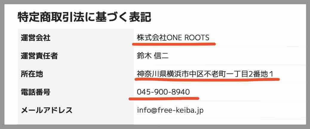 「FREE」の特定商取引法に基づく表記